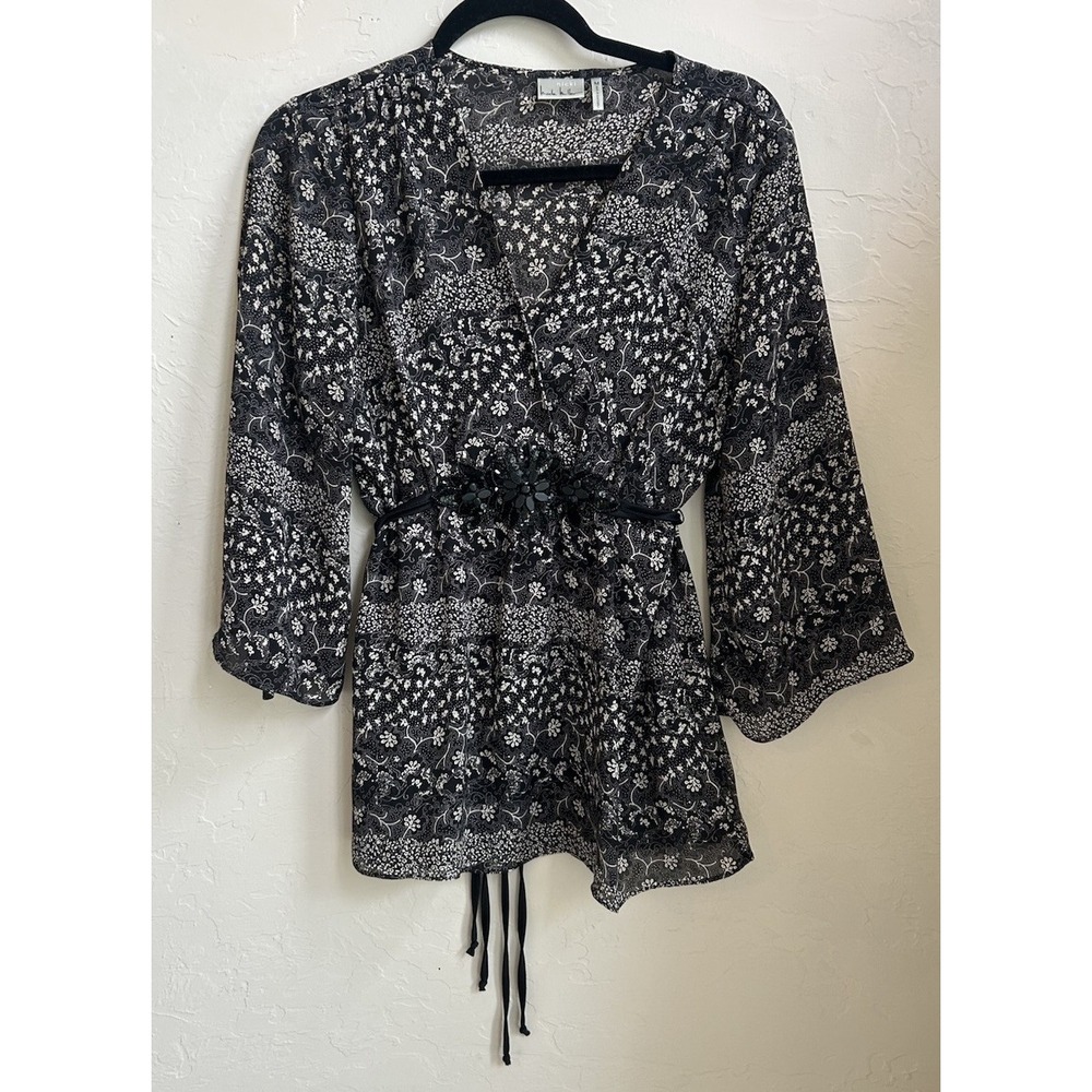 Vintage 90s Y2K Nicole Miller Babydoll‎ Top M Fairy Grunge Semi Sheer Kimono